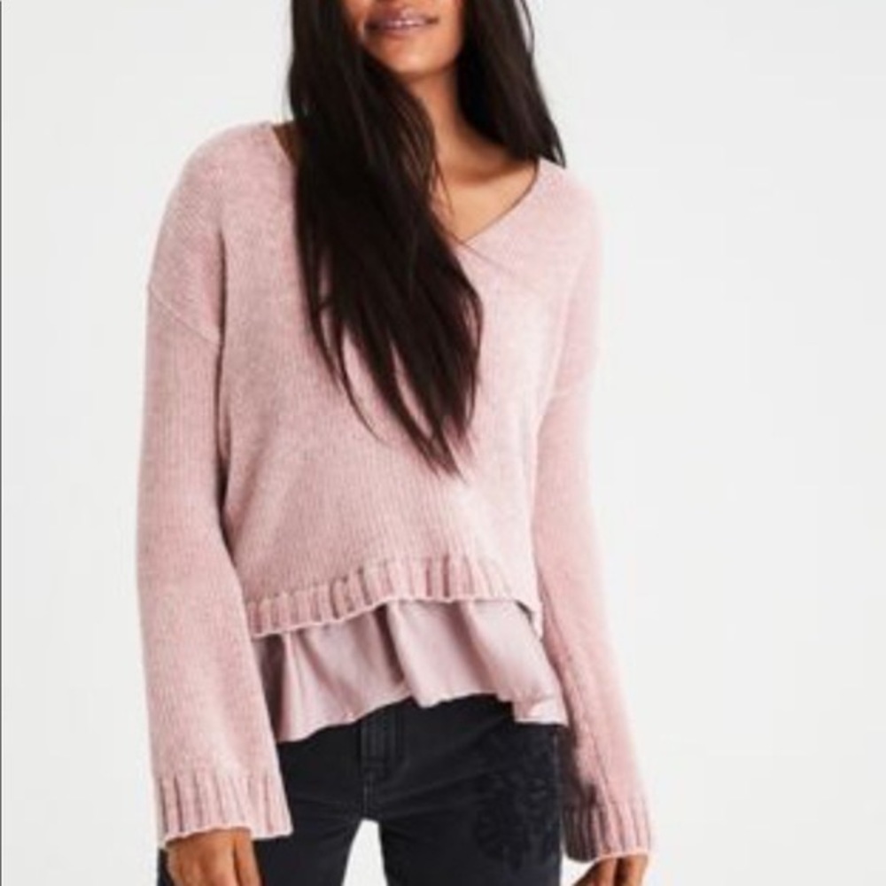 American Eagle chenille peplum hem sweater
